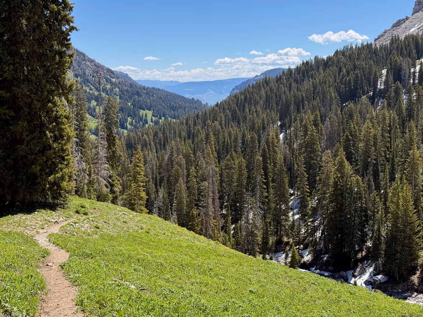 A mountain trail winding through alpine terrain.